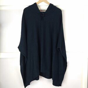 Brooks Brothers Navy Blue Hooded Knit Poncho One Size 100% Acrylic Quiety Luxury